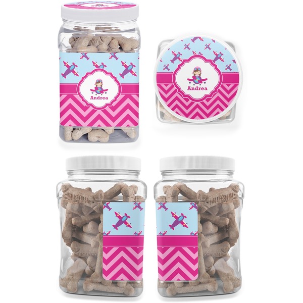 Airplane Theme - for Girls Pet Treat Jar - Multiple Angles