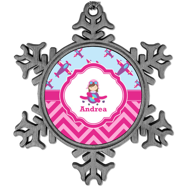 Custom Airplane Theme - for Girls Vintage Snowflake Ornament (Personalized)