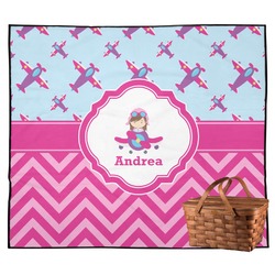 Airplane Theme - for Girls Outdoor Picnic Blanket (Personalized)