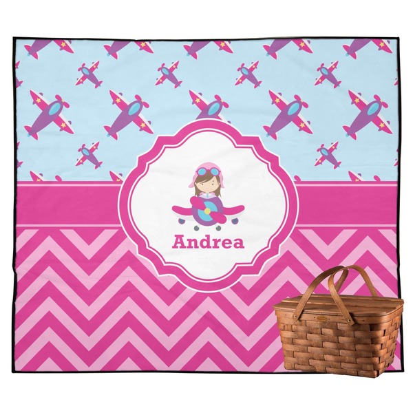 Custom Airplane Theme - for Girls Outdoor Picnic Blanket (Personalized)