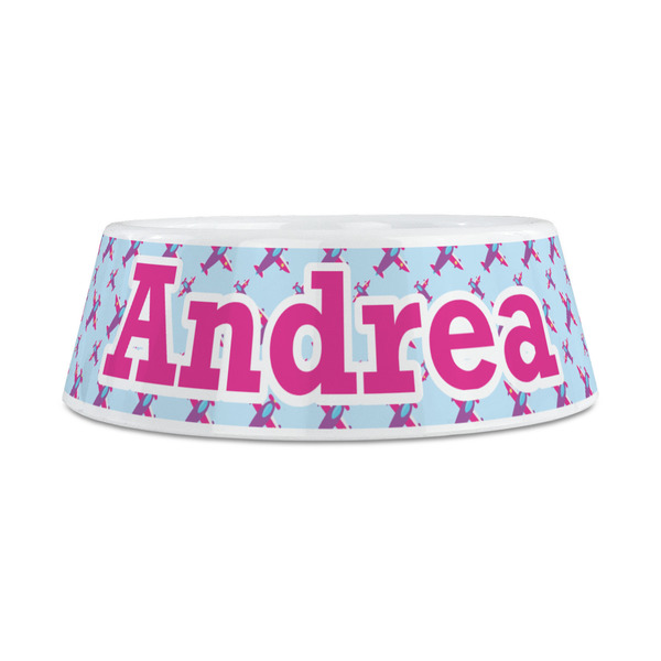 Airplane Theme - for Girls Plastic Dog Bowls - Medium - FRONT