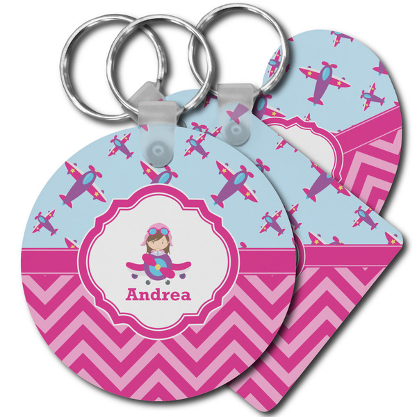 Custom Airplane Theme - for Girls Plastic Keychain (Personalized)