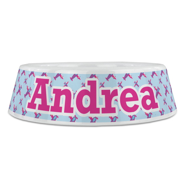 Airplane Theme - for Girls Plastic Pet Bowls - Large - FRONT
