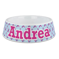 Airplane Theme - for Girls Plastic Dog Bowl - Large (Personalized)