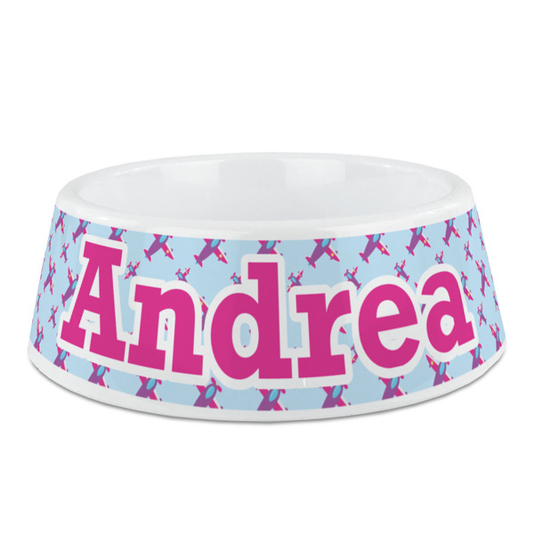 Custom Airplane Theme - for Girls Plastic Dog Bowl (Personalized)