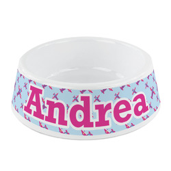 Airplane Theme - for Girls Plastic Dog Bowl - Small (Personalized)