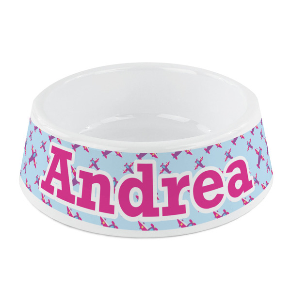 Custom Airplane Theme - for Girls Plastic Dog Bowl - Small (Personalized)
