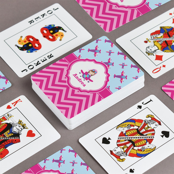 Airplane Theme - for Girls Playing Cards - Front & Back View