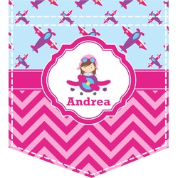 Airplane Theme - for Girls Iron On Faux Pocket (Personalized)