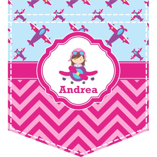 Custom Airplane Theme - for Girls Iron On Faux Pocket (Personalized)