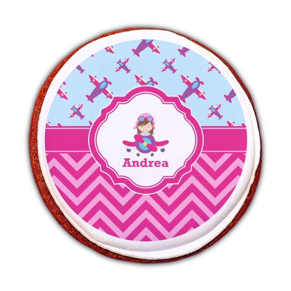 Airplane Theme - for Girls Printed Icing Circle - Medium - On Cookie