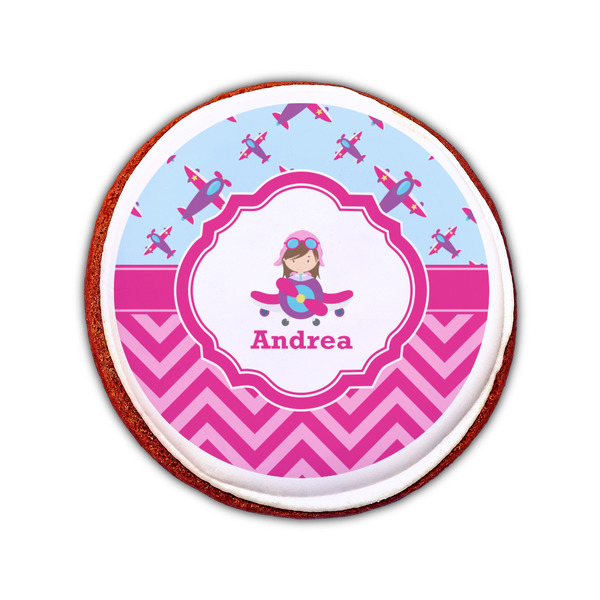 Airplane Theme - for Girls Printed Icing Circle - Small - On Cookie