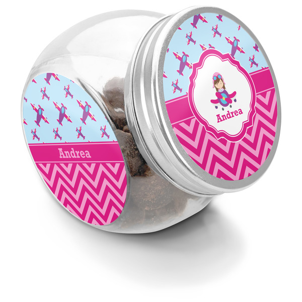 Custom Airplane Theme - for Girls Puppy Treat Jar (Personalized)