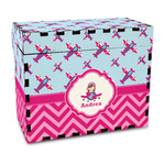 Airplane Theme - for Girls Wood Recipe Box - Full Color Print (Personalized)