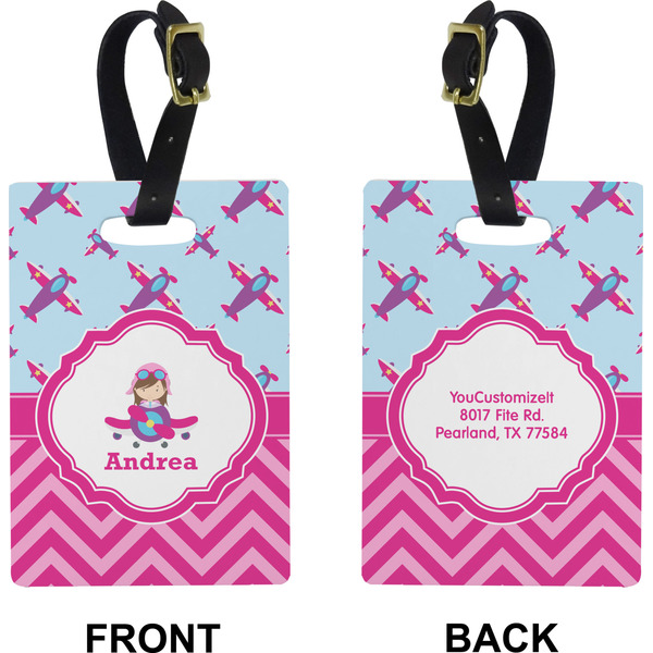 Airplane Theme - for Girls Rectangle Luggage Tag (Front + Back)