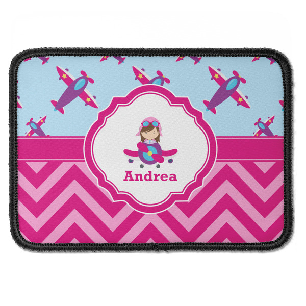Custom Airplane Theme - for Girls Iron On Rectangle Patch w/ Name or Text