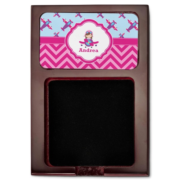 Airplane Theme - for Girls Red Mahogany Sticky Note Holder - Flat