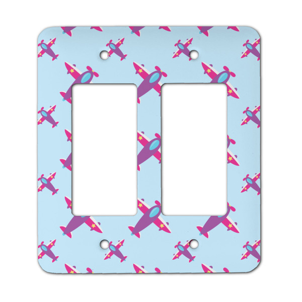 Custom Airplane Theme - for Girls Rocker Style Light Switch Cover - Two Switch