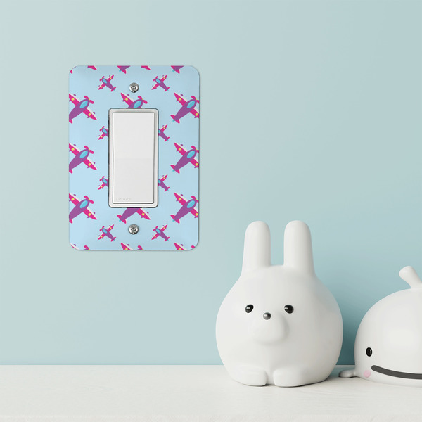 Airplane Theme - for Girls Rocker Light Switch Covers - Single - IN CONTEXT