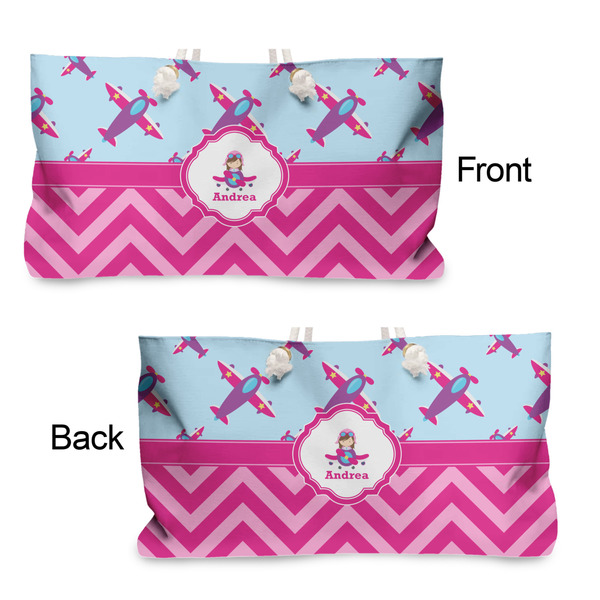 Airplane Theme - for Girls Large Rope Tote - From & Back View
