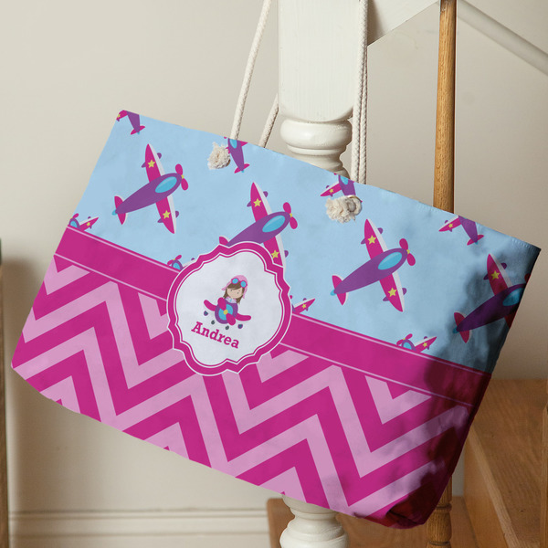Airplane Theme - for Girls Large Rope Tote - Life Style