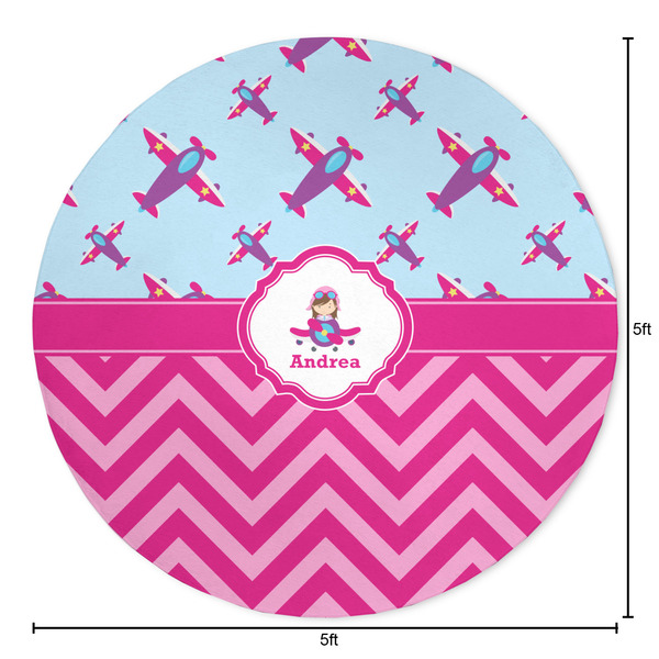 Airplane Theme - for Girls Round Area Rug - Size