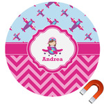 Airplane Theme - for Girls Round Car Magnet - 10" (Personalized)