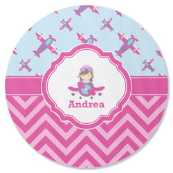 Airplane Theme - for Girls Round Rubber Backed Coaster (Personalized)