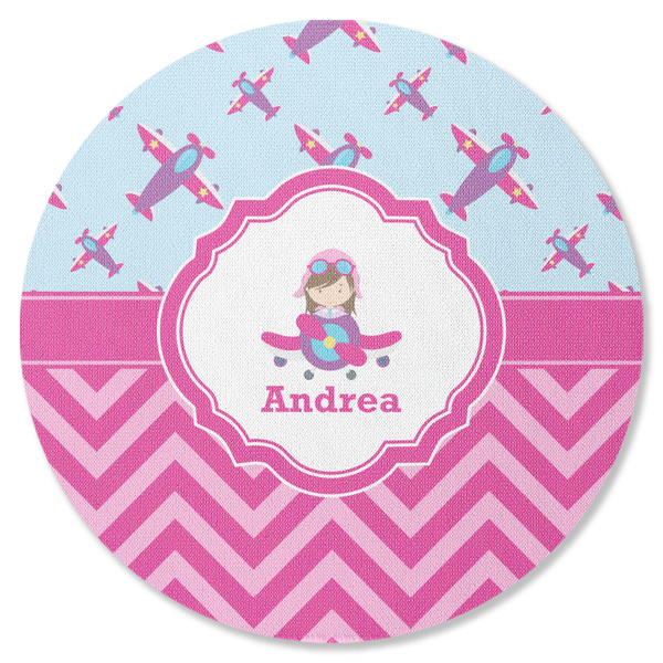 Custom Airplane Theme - for Girls Round Rubber Backed Coaster (Personalized)