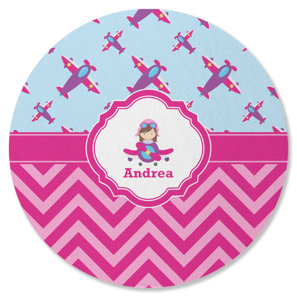 Airplane Theme - for Girls Round Coaster Rubber Back - Single