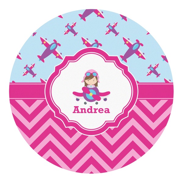 Custom Airplane Theme - for Girls Round Decal (Personalized)