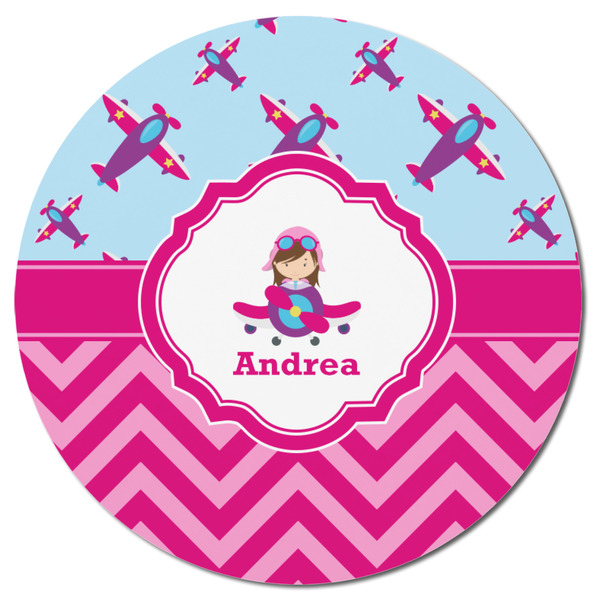 Airplane Theme - for Girls Round Fridge Magnet - FRONT