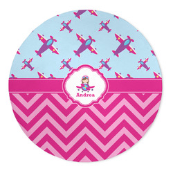 Airplane Theme - for Girls 5' Round Indoor Area Rug (Personalized)