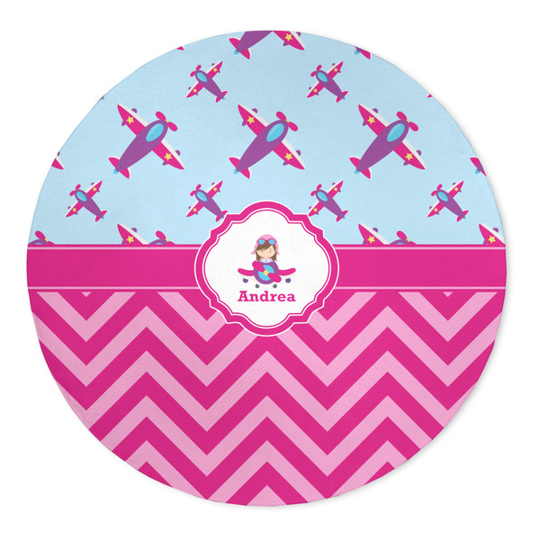 Custom Airplane Theme - for Girls 5' Round Indoor Area Rug (Personalized)