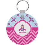 Airplane Theme - for Girls Round Plastic Keychain (Personalized)