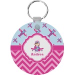 Airplane Theme - for Girls Round Plastic Keychain (Personalized)