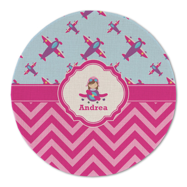 Airplane Theme - for Girls Round Linen Placemats - FRONT (Double Sided)