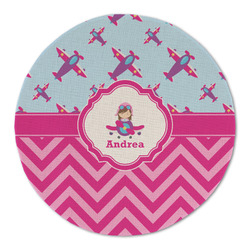 Airplane Theme - for Girls Round Linen Placemat - Single Sided (Personalized)