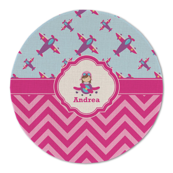 Custom Airplane Theme - for Girls Round Linen Placemat (Personalized)