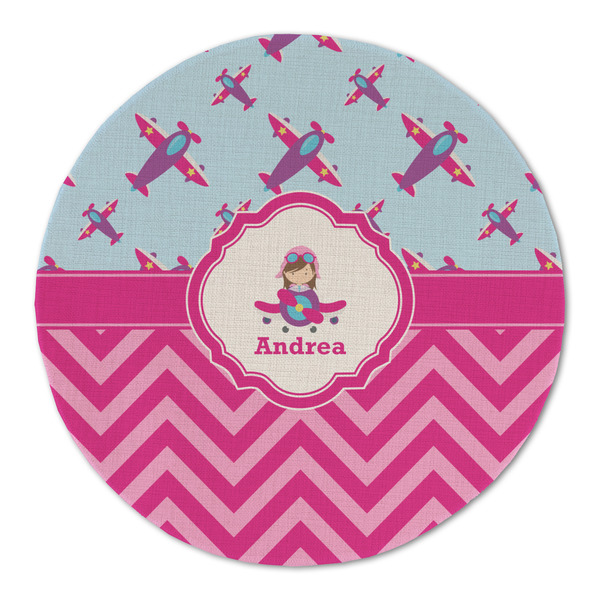 Airplane Theme - for Girls Round Linen Placemats - FRONT (Single Sided)
