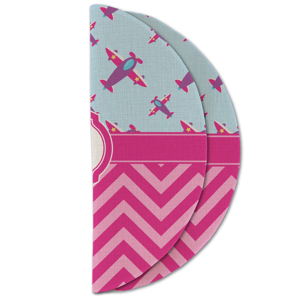 Airplane Theme - for Girls Round Linen Placemats - HALF FOLDED (double sided)