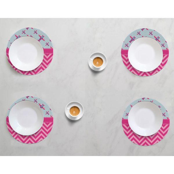 Airplane Theme - for Girls Round Linen Placemats - LIFESTYLE (set of 4)