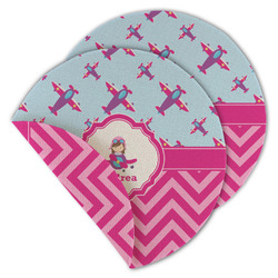 Airplane Theme - for Girls Round Linen Placemat - Double Sided (Personalized)