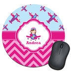 Airplane Theme - for Girls Round Mouse Pad (Personalized)