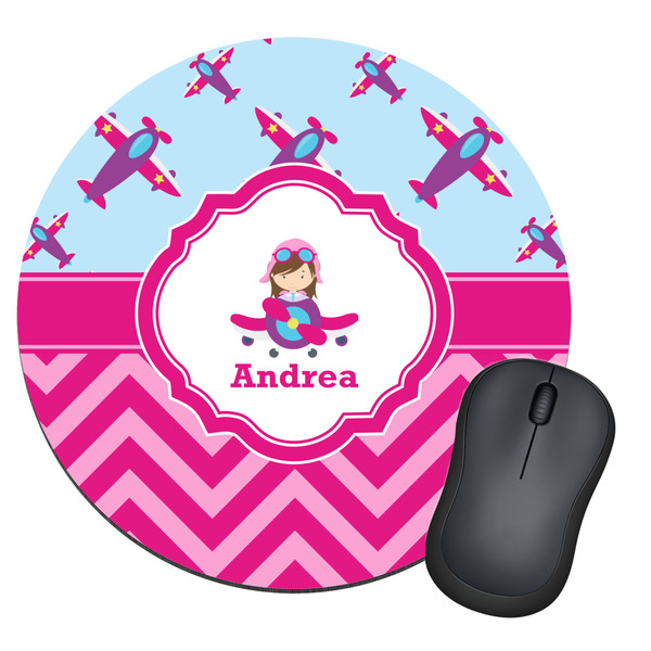 Custom Airplane Theme - for Girls Round Mouse Pad (Personalized)