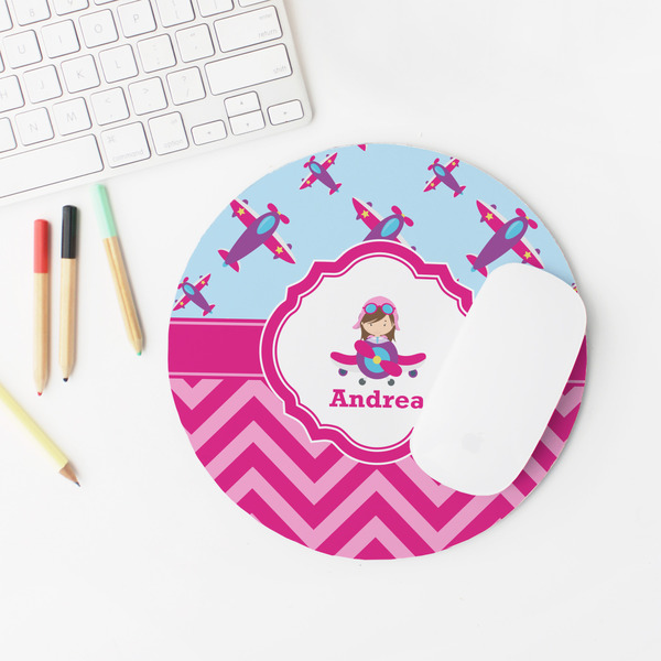 Airplane Theme - for Girls Round Mousepad - LIFESTYLE 2