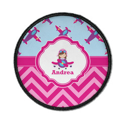 Airplane Theme - for Girls Iron On Round Patch w/ Name or Text