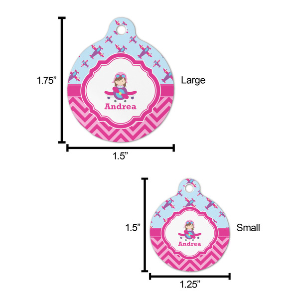 Airplane Theme - for Girls Round Pet ID Tag - Large - Comparison Scale
