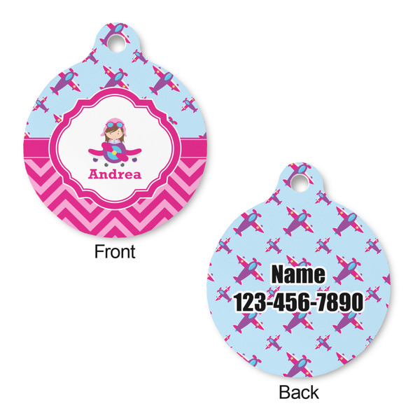 Airplane Theme - for Girls Round Pet Tag - Front & Back