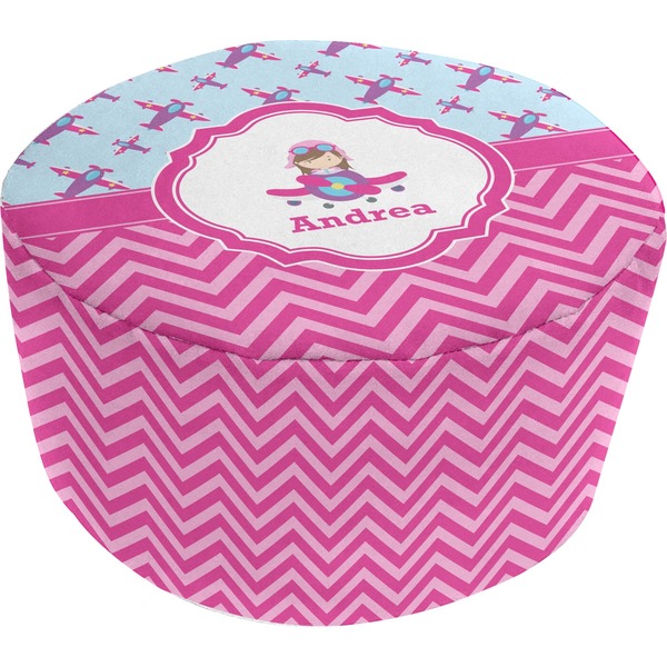 Custom Airplane Theme - for Girls Round Pouf Ottoman (Personalized)